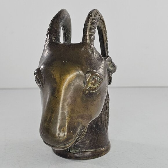 Vintage Horned Serpent Ram Goat Head Finnial Candle Snuffer Brass Pima Story - Picture 3 of 15